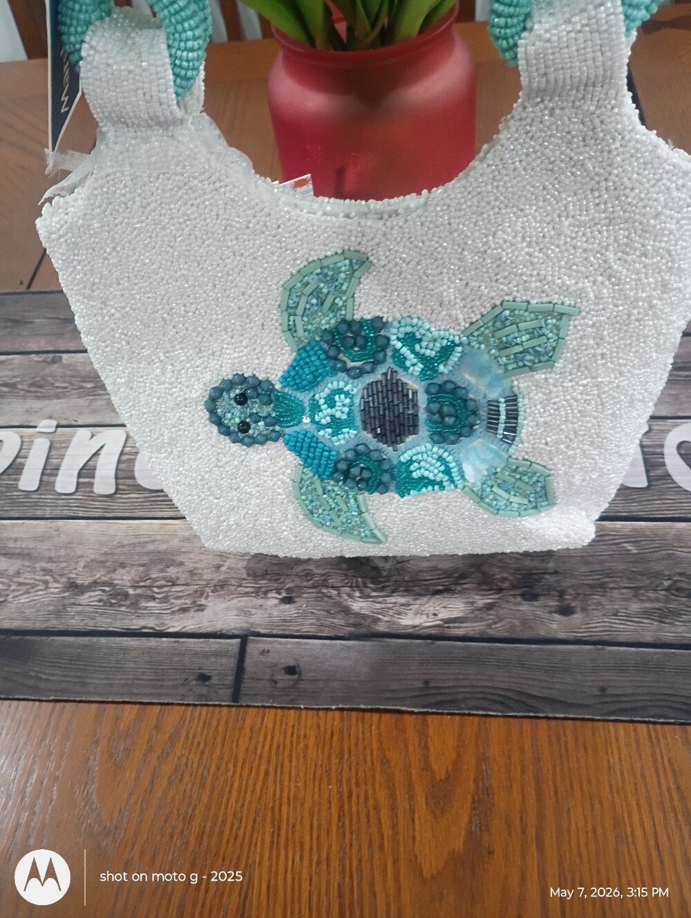 Viral Made in India Beaded Sea Turtle Bag in White and Aqua